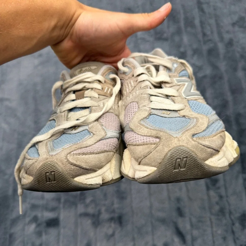 New Balance 9060 Tan Light Blue Grey Suede Mesh Sneakers U9060FNA Mens 7.5